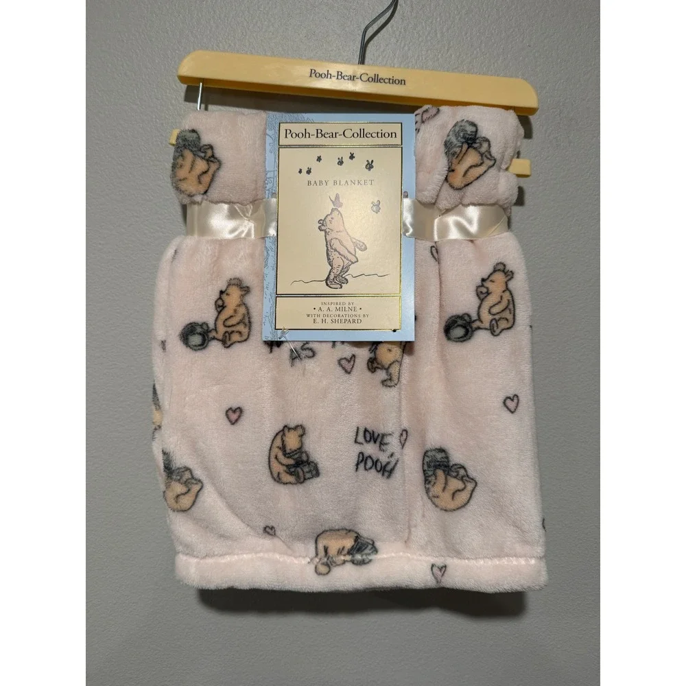 Disney Pooh Bear Collection Pink Plush Baby Blanket Classic Winnie The Pooh NWT